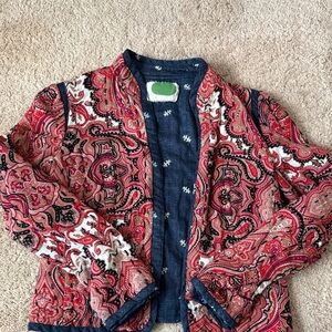 Anthropologie Red and Pink Paisley Blazer